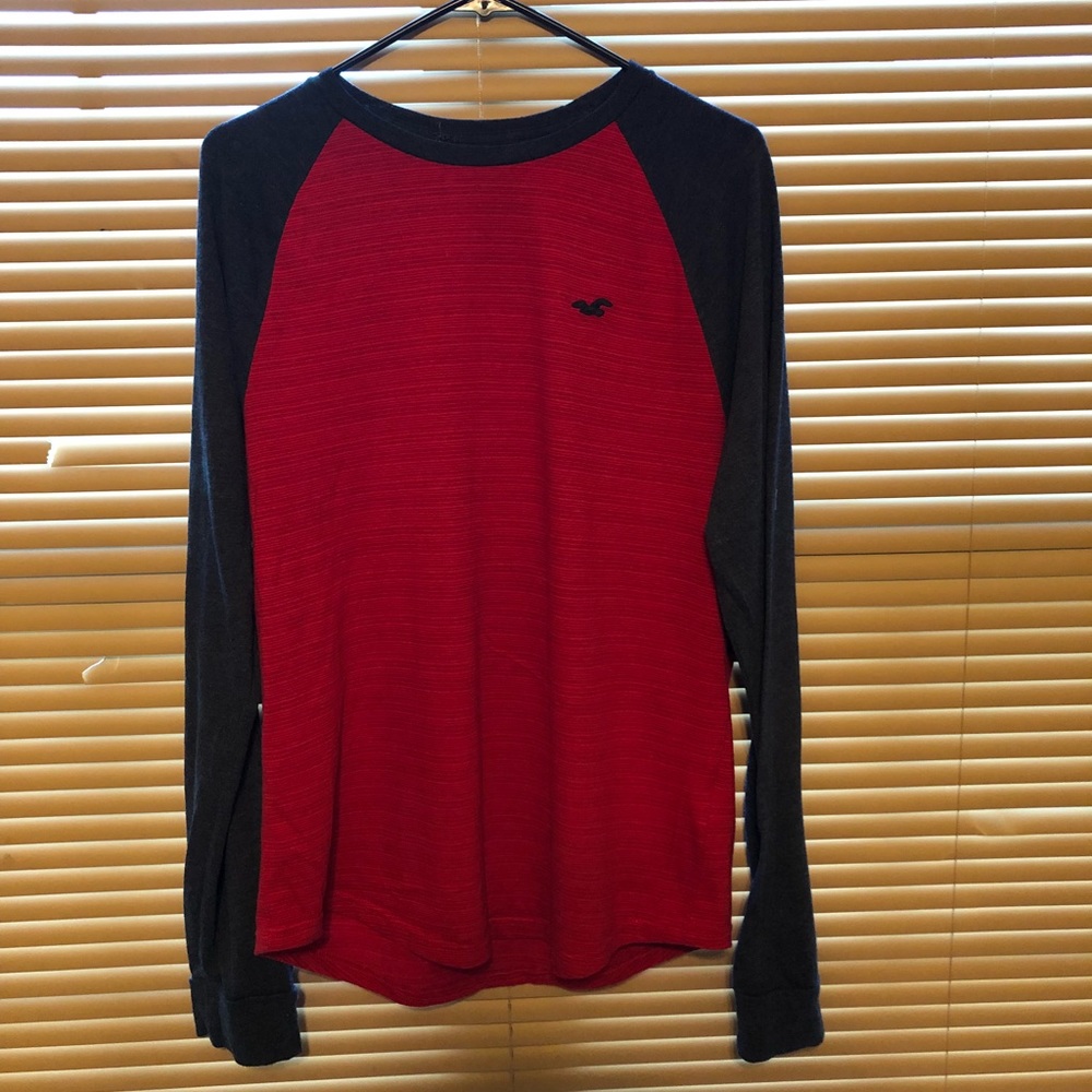 Red and navy blue long sleeve shirt